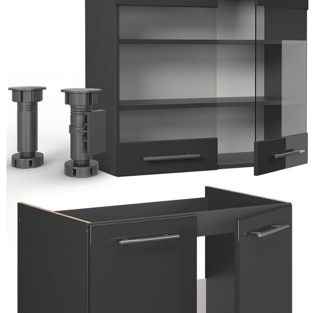 Küchenzeile Fame-line, Anthrazit Hochglanz, 200 Cm Ohne Arbeitsplatte, Vicco