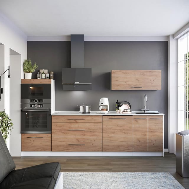Küchenzeile Fame-line, Goldkraft Eiche, 280 Cm, Ap Marmor, Vicco