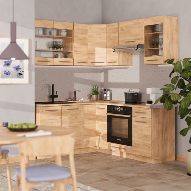 Eckküche Fame-line, Goldkraft Eiche, 190 X 60 Cm , Ap Marmor, Vicco