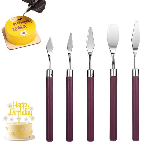 5 Pièces Spatules Pâtisserie En Acier Inoxydable, Palette À Gâteau, Spatules Coudées À Pâtisserie, Spatule Patisserie Anglées, Grattoir À Remuer, Grattoir De Décoration De Gâteau Pour Les Gâteaux