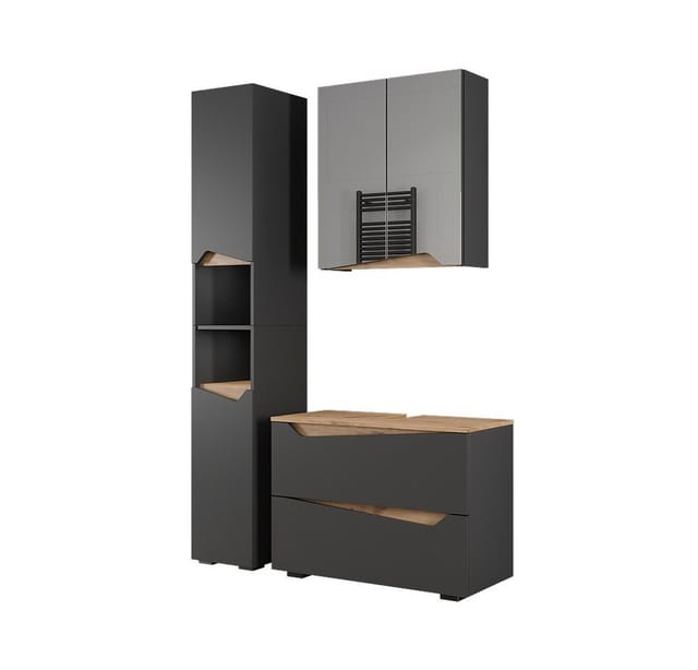 Badmöbel-set Marelle, Anthrazit/artisan, 3 Teile Mit Hochschrank, Vicco