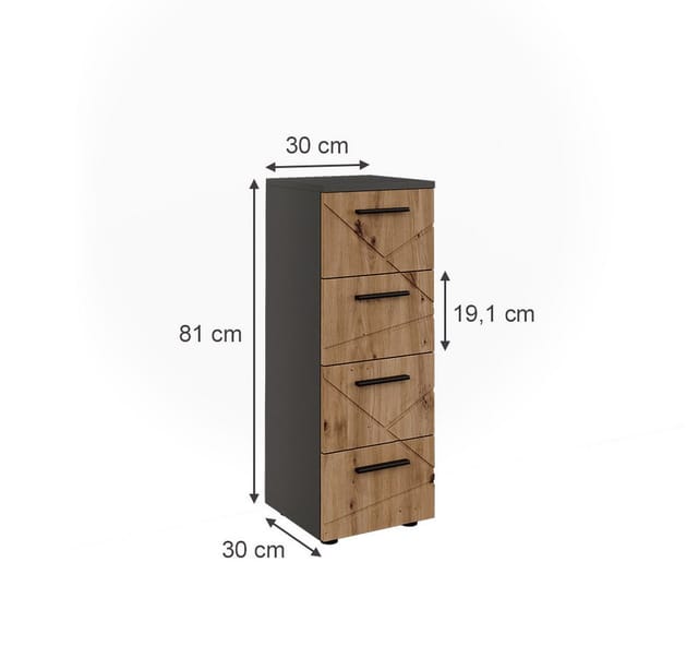 Midischrank Irma, Anthrazit/artisan, 30 X 81 Cm Mit 4 Schubladen, Vicco