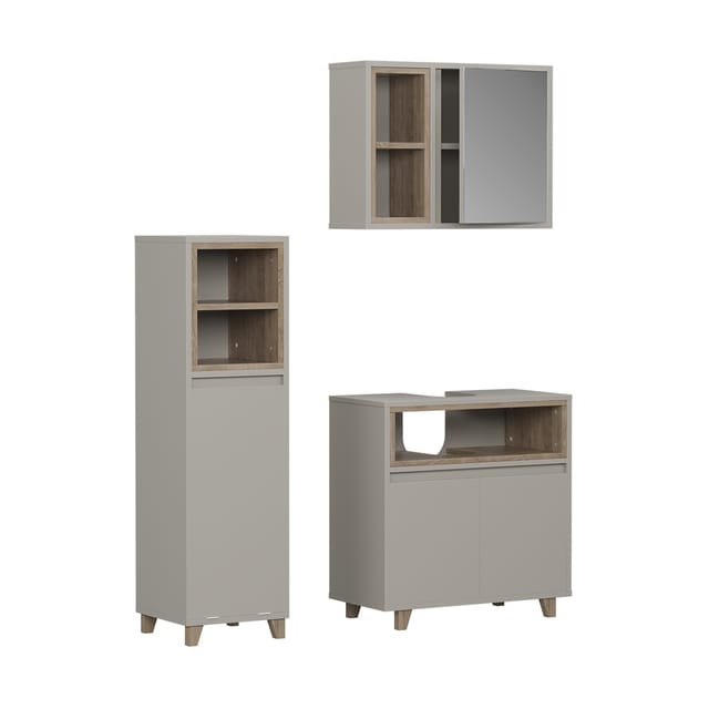 Badmöbel-set Elnor, Greige/eiche, 3 Teile Mit Midischrank, Vicco