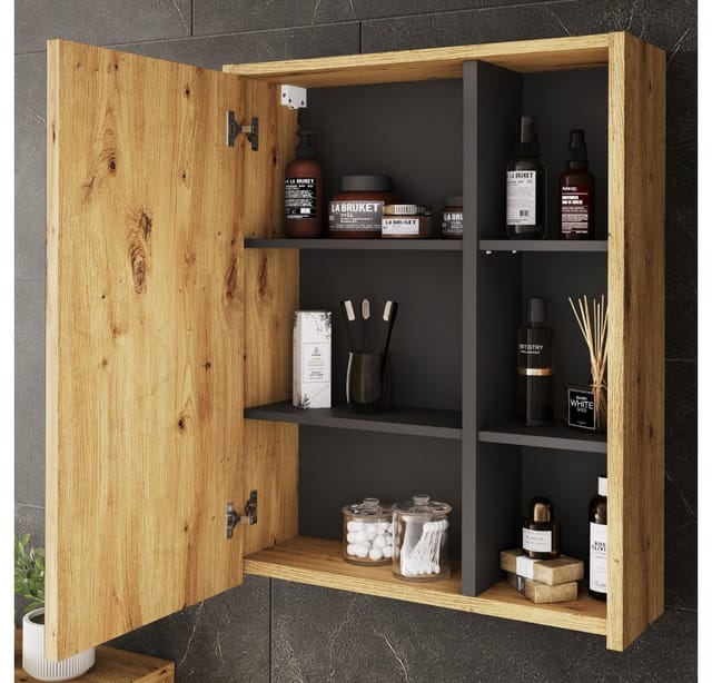 Badspiegelschrank Viola, Artisan/grau, 60 X 75 Cm Mit Offenen Regalen, Vicco