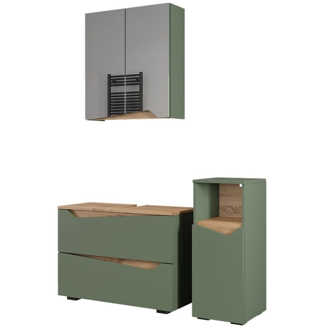 Badmöbel-set Marelle, Grün/artisan, 3 Teile Mit Midischrank, Vicco