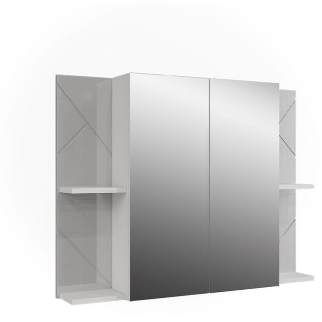 Badspiegelschrank Irma, Weiß/weiß Hochglanz, 100 X 75 Cm Mit 2 Türen, Vicco