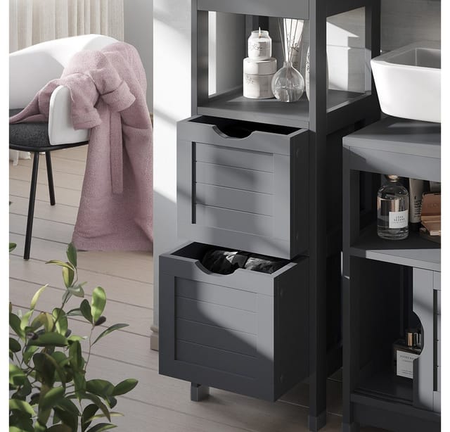 Midischrank Vilda, Grau, 30 X 89 Cm Mit 2 Schubkästen, Vicco