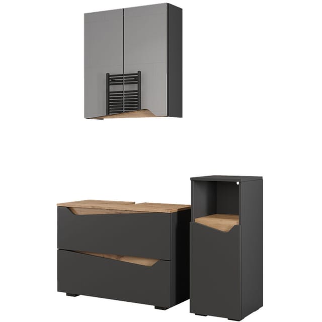Badmöbel-set Marelle, Anthrazit/artisan, 3 Teile Mit Midischrank, Vicco