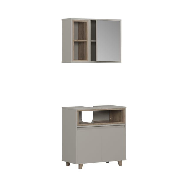 Badmöbel-set Elnor, Greige/eiche, Mit Spiegelschrank Und Unterschrank, Vicco