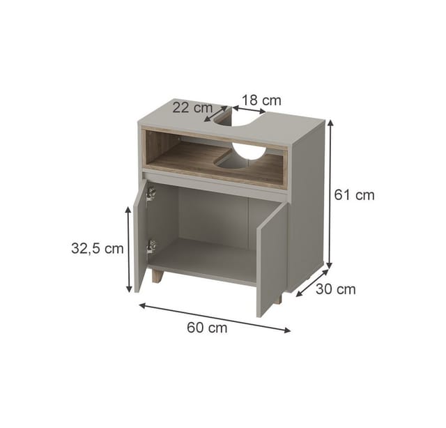 Waschbeckenunterschrank Elnor, Greige/eiche, 60 X 61 Cm Mit 2 Türen, Vicco