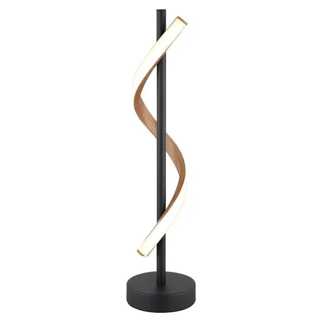 Led Tischleuchte Beistelllampe Leselampe Metall Schwarz Matt Holzoptik H 49,3 Cm