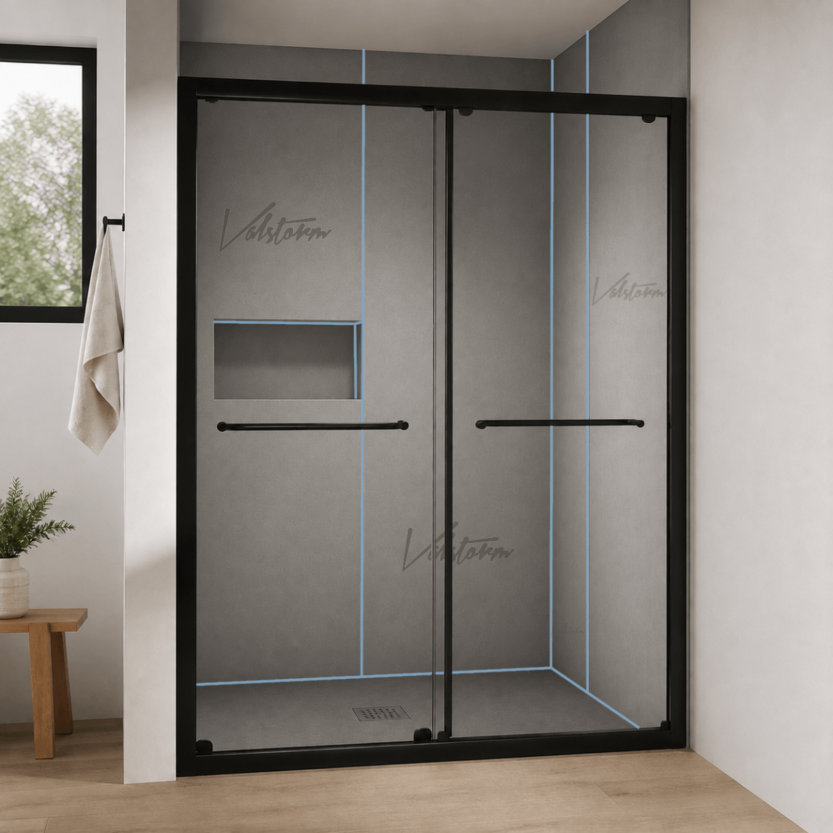 140 X 120 Cm Großes, Fliesbares Duschkabinen-set Mit Schiebetür, Xps-paneelen, Xps-duschwanne Und Nische