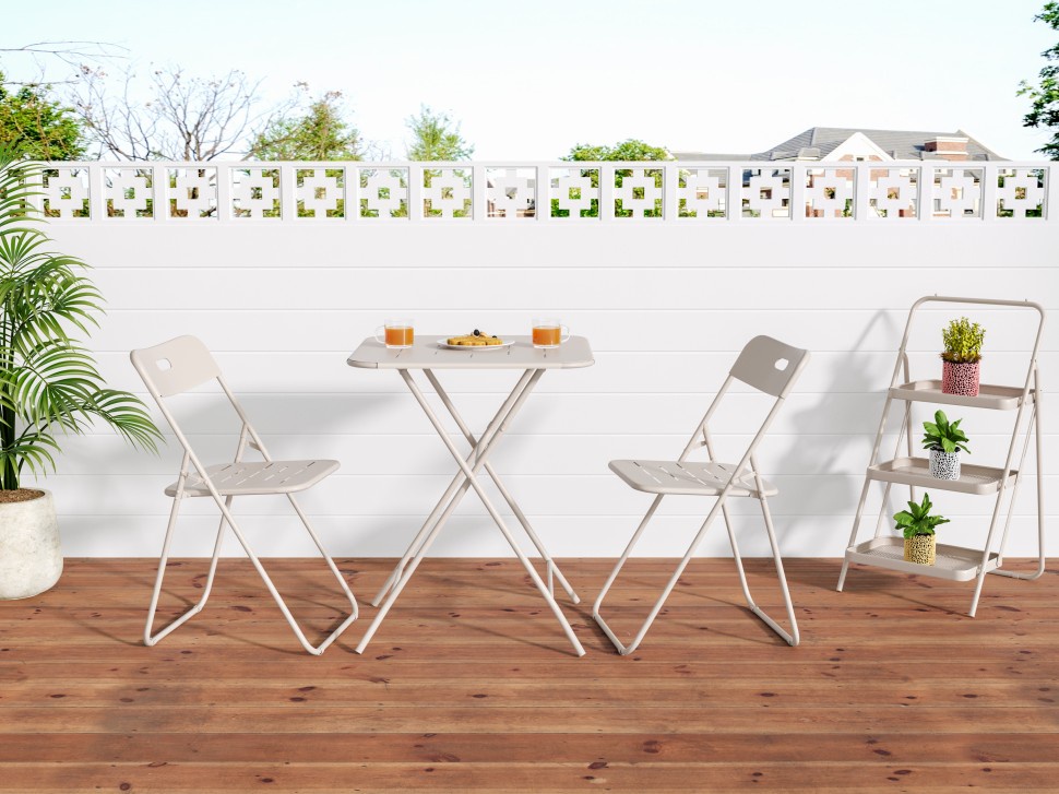 3-teiliges Garten-bistro-set – Tisch 60 X 60 Cm Und 2 Stühle – Klappbar, Wetterfest, Stahl Mit E-coating-beschichtung – Beige