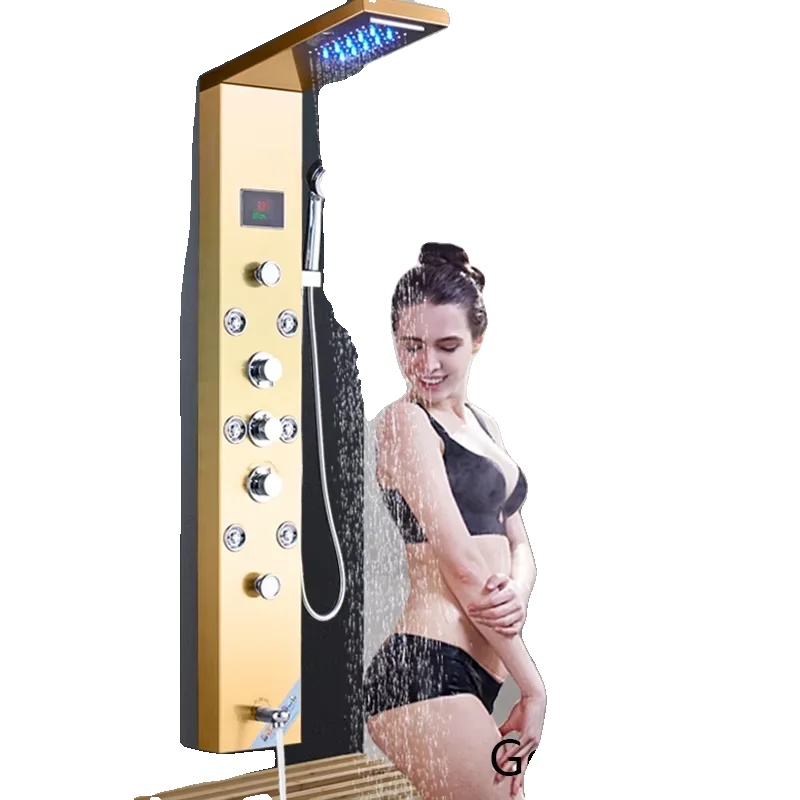 Duschpaneel, Integriertes Led-licht, Körpermassage-düsen, Gold 8009