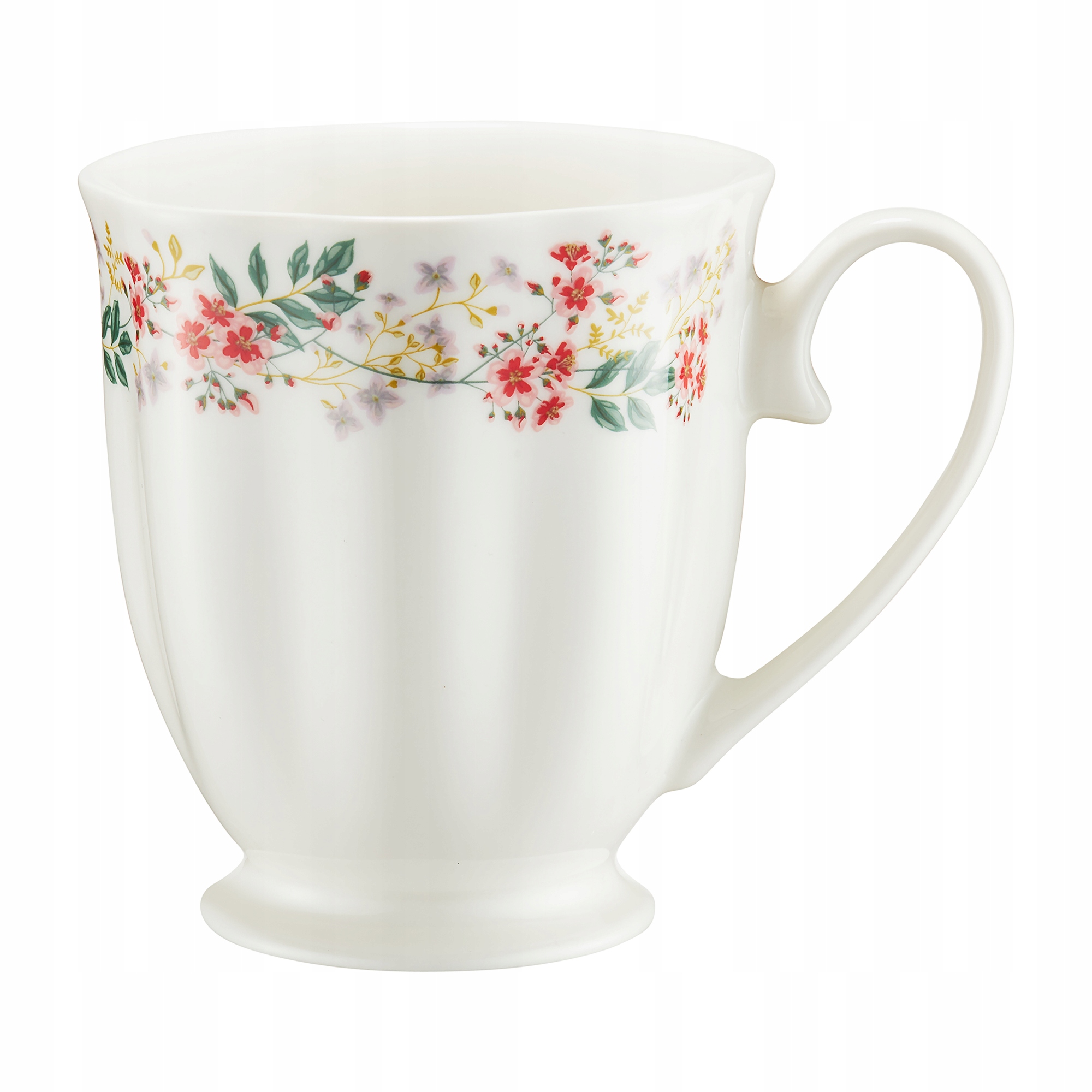 Porzellanbecher, 300 Ml, Weiß, Mit Floralem Muster Auf Elegantem Fuß, 1 Stück