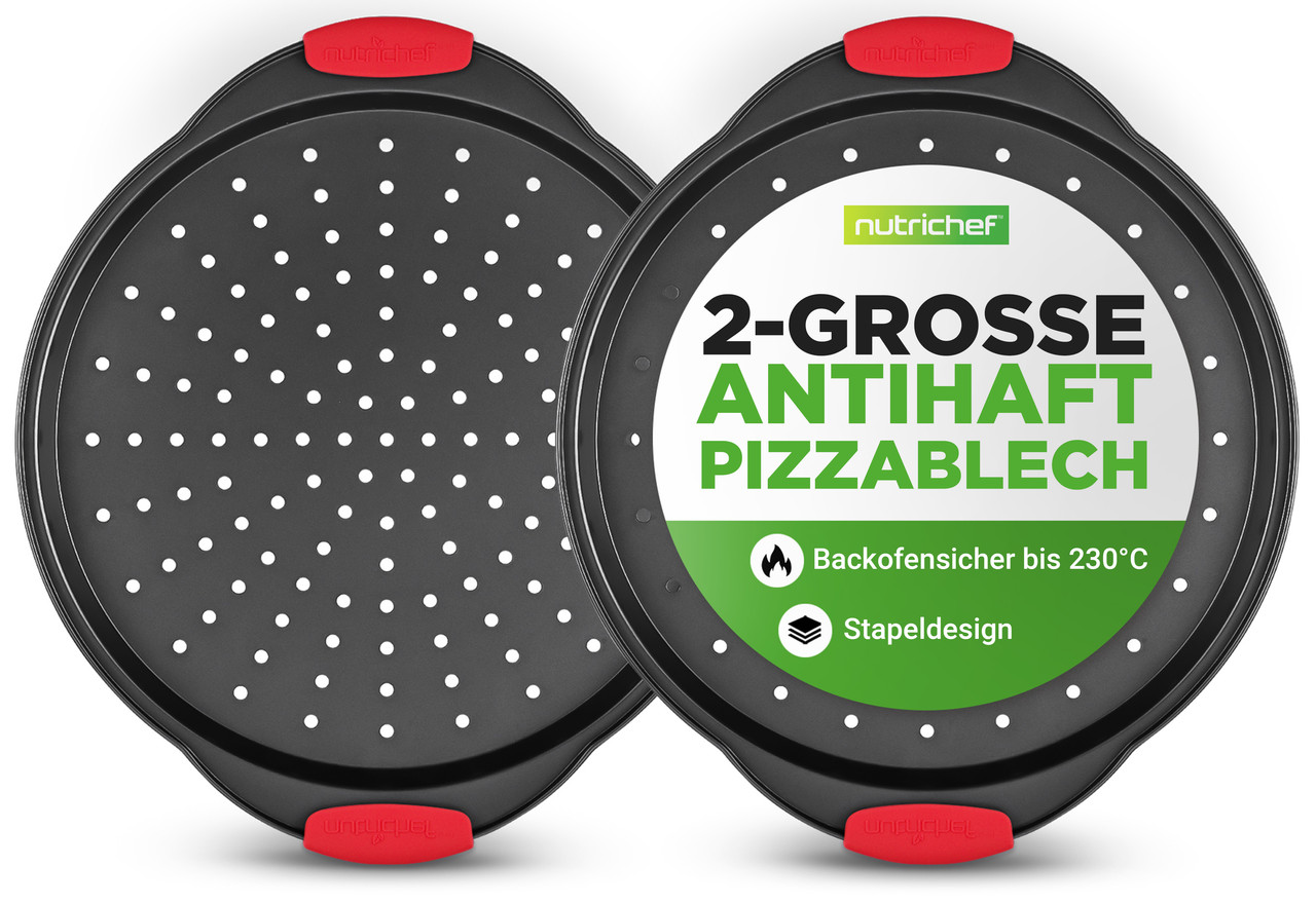Nutrichef Pizzableche 2er-set Ø32cm, Antihaft, Schwarz