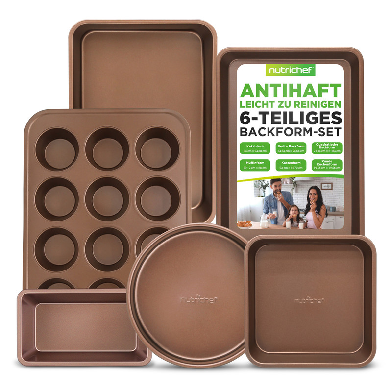 Nutrichef Backformen-set 6-teilig, Karbonstahl, Antihaft, Braun