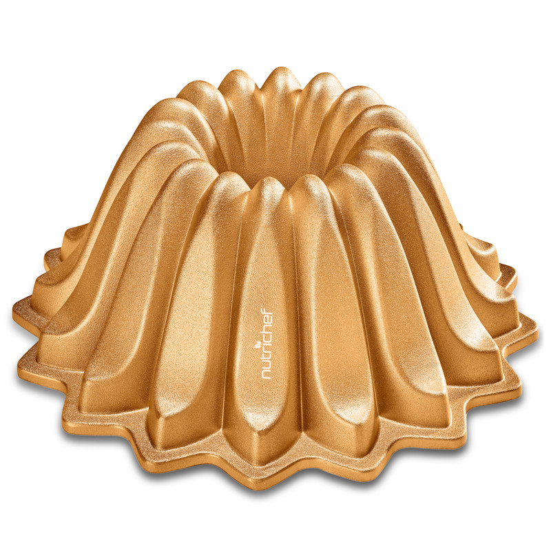 Nutrichef Gugelhupfform Ø23cm, Antihaft, Geriffeltes Design, Gold