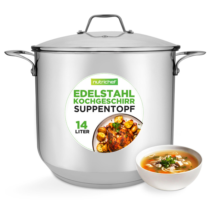 Nutrichef Kochtopf 14l Mit Glasdeckel, Induktion & Gas