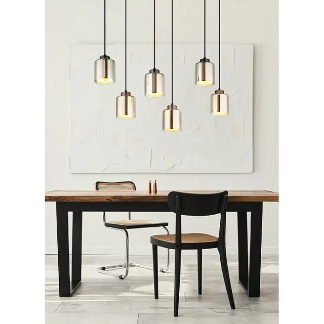 Hängeleuchte Pendelleuchte Deckenleuchte Schwarz Glas Chrom 6-flammig L 83 Cm