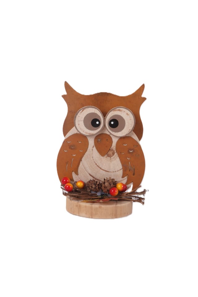 Dekofigur Eule Holz 17 Cm Bunt Weihnachtscharaktere