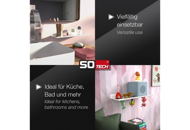 Sotech Design Wandregal Hover Tiefe 13 Cm Höhe 3 Cm Länge 35 Cm Inkl. Befestigungsset Für Wandmontage, Weiß, 3 Stück