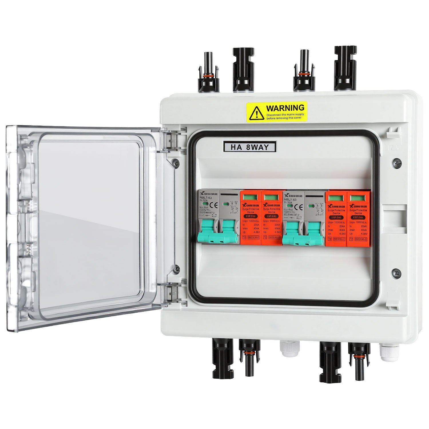Jiubiaz Solar Anschlusskasten Dc 2-strings Überspannungsschutz Pv 1000v 32a Photovoltaik Ip65 Generatoranschlusskasten 8-module Solarstecker Pv-anlage