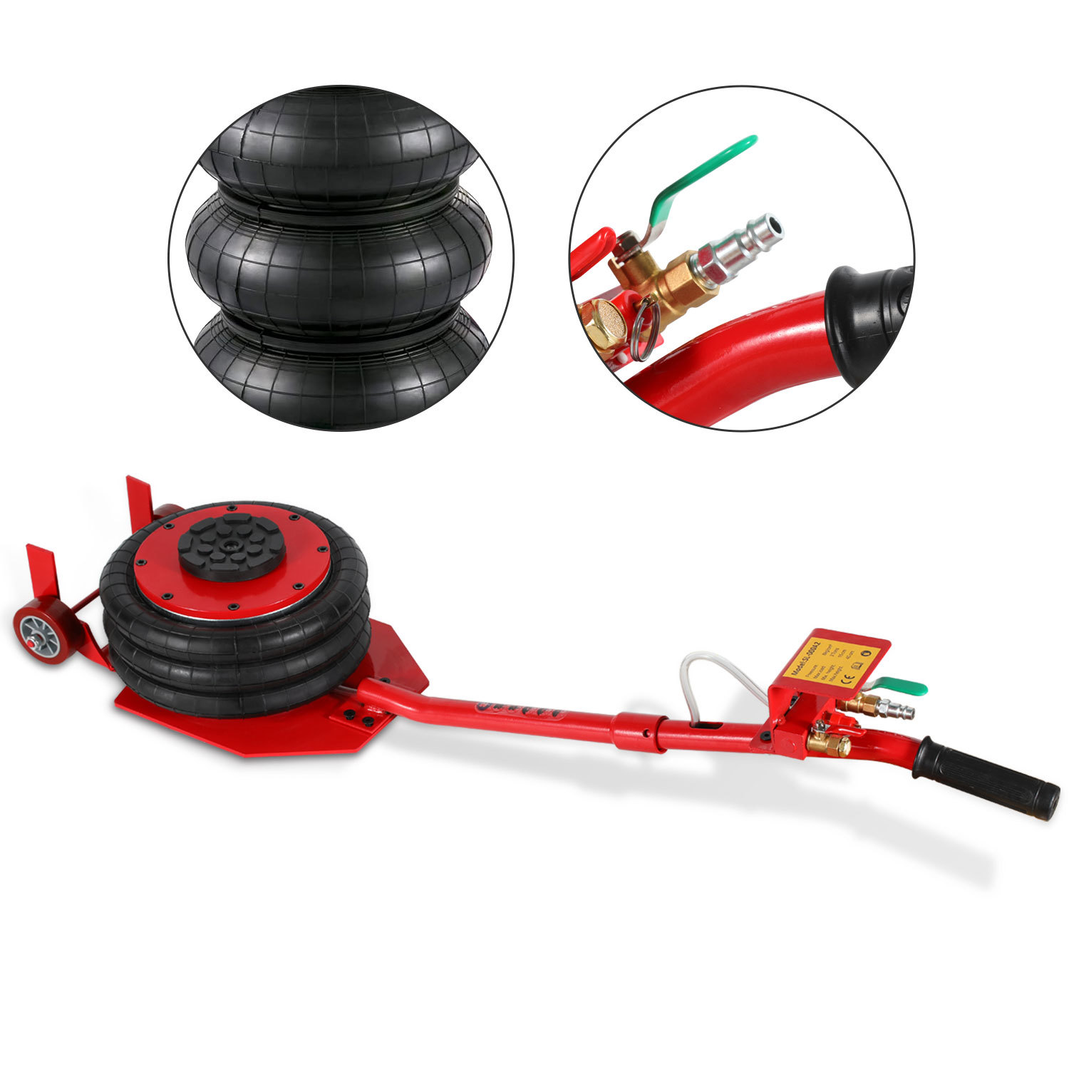 Jiubiaz Pneumatischer Wagenheber 3 T, 3-fach Luftbalg 15-40 Cm, Langgriff Mit Rollen, Werkstatt Und Garage