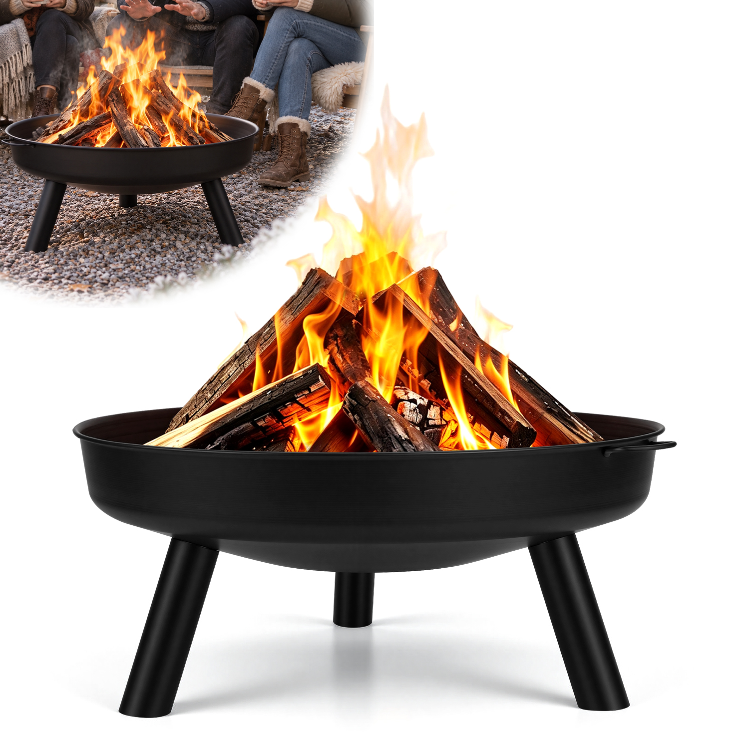 Jiubiaz Feuerschale Ø 75 Cm Schwarz, Große Feuerstelle Für Garten, Terrasse Und Outdoor