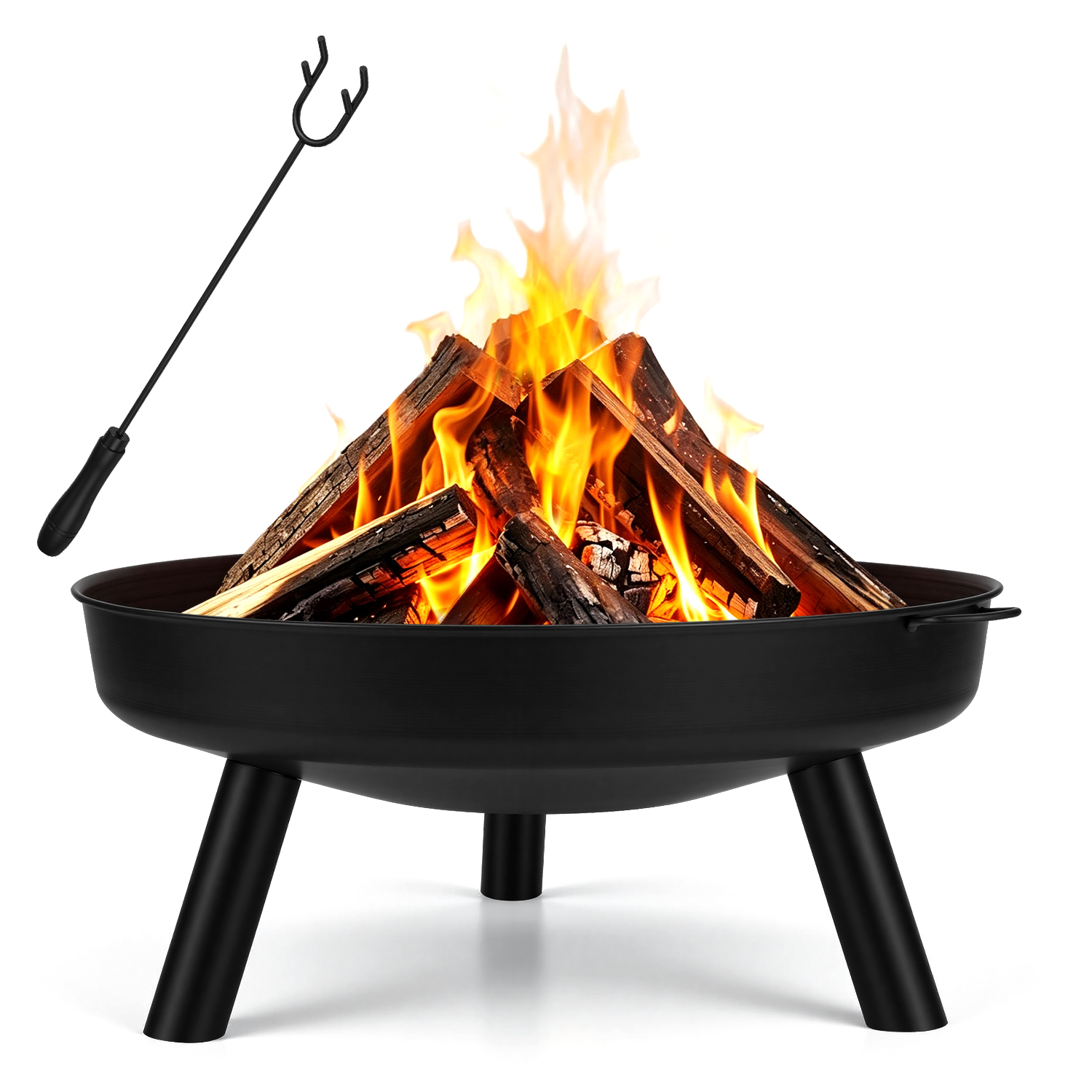 Jiubiaz Feuerschale Ø 75 Cm Schwarz Mit Schürhaken, Feuerstelle Für Garten Und Terrasse