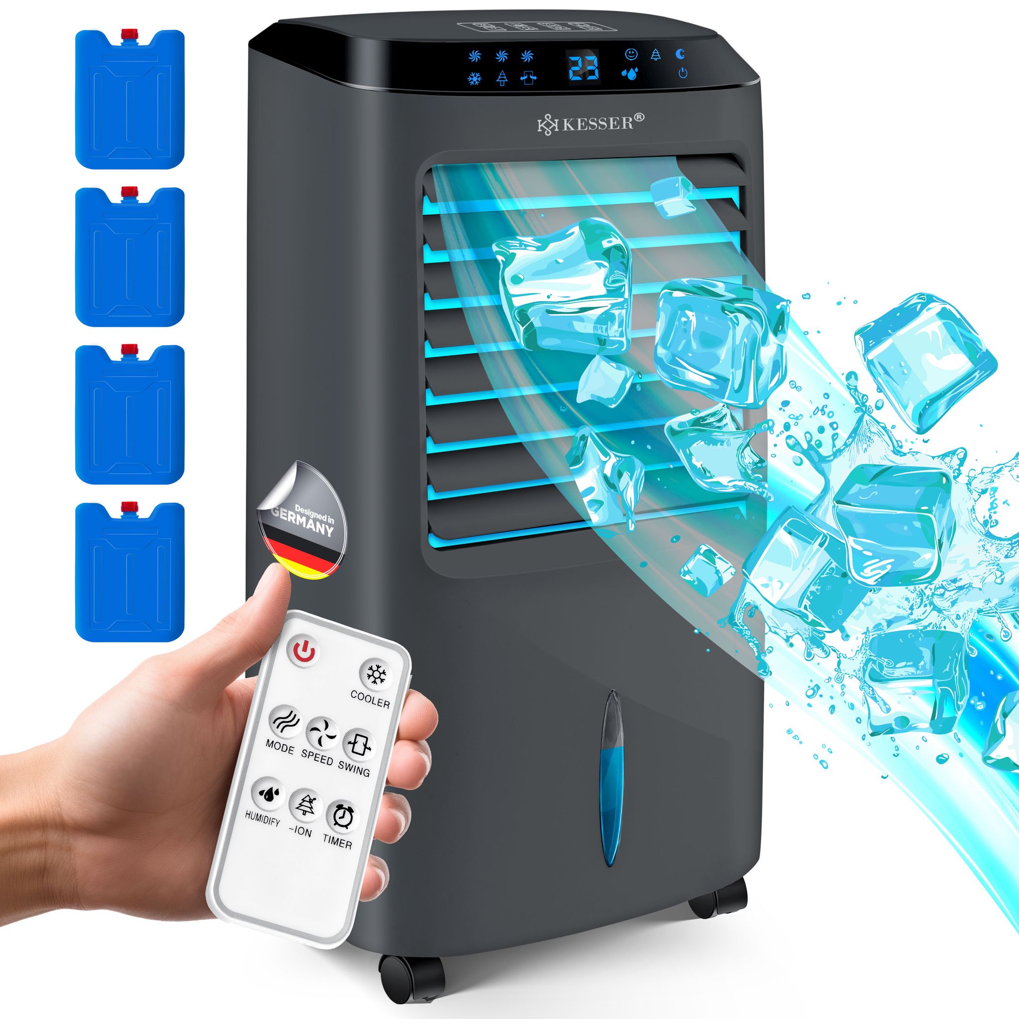 Kesser® Mobiler Luftkühler 4-in-1 Mit Fernbedienung - 10 L, Anthrazit