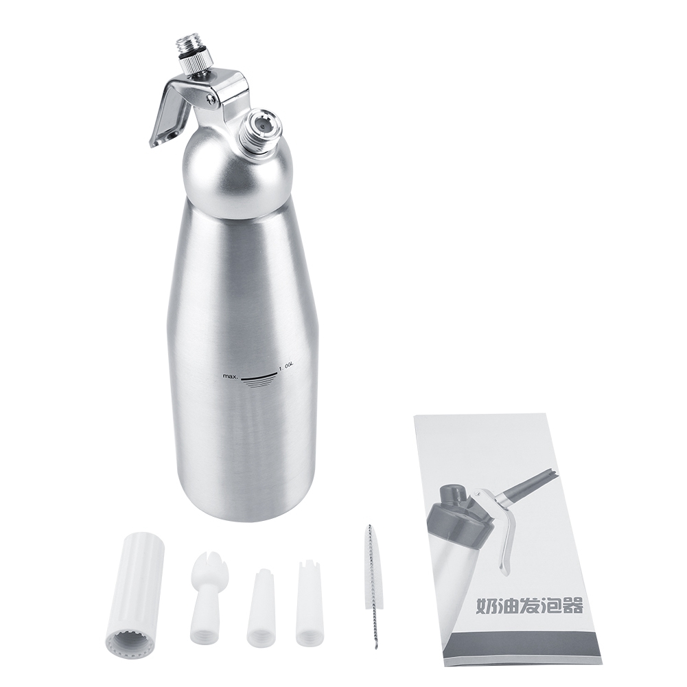 Tragbarer 1000-ml-sahnespender Aus Aluminium Für Desserts Und Getränke Mit 3 Düsen Und 1 Pinsel