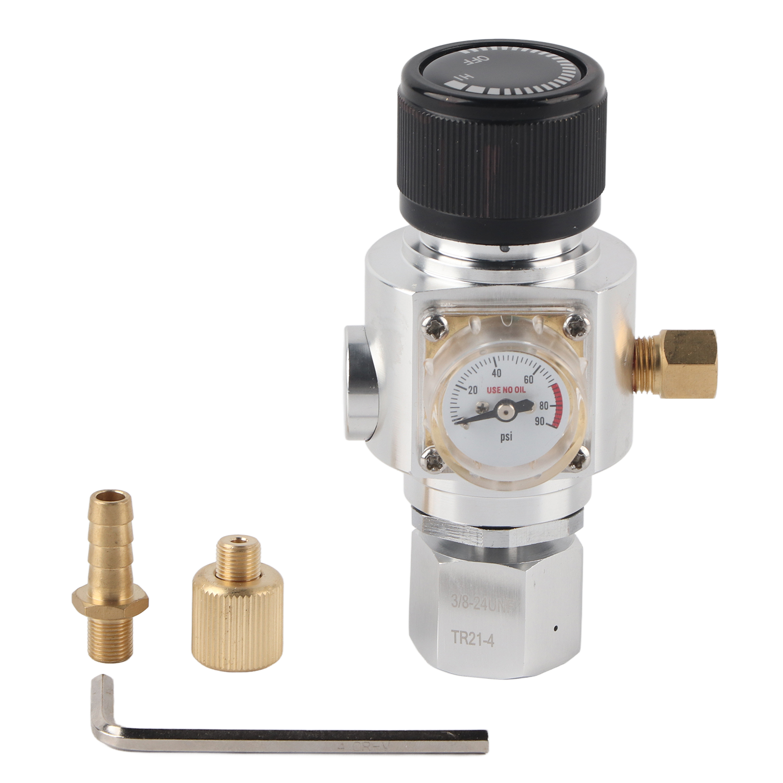 Kleiner Co2-gasregler Für Limonaden, Druckregler Mit 3/8-zoll-auf-tr21-4-adapter, Flaschenzubehör Für Heimbrauer, Aluminium 0–90 Psi