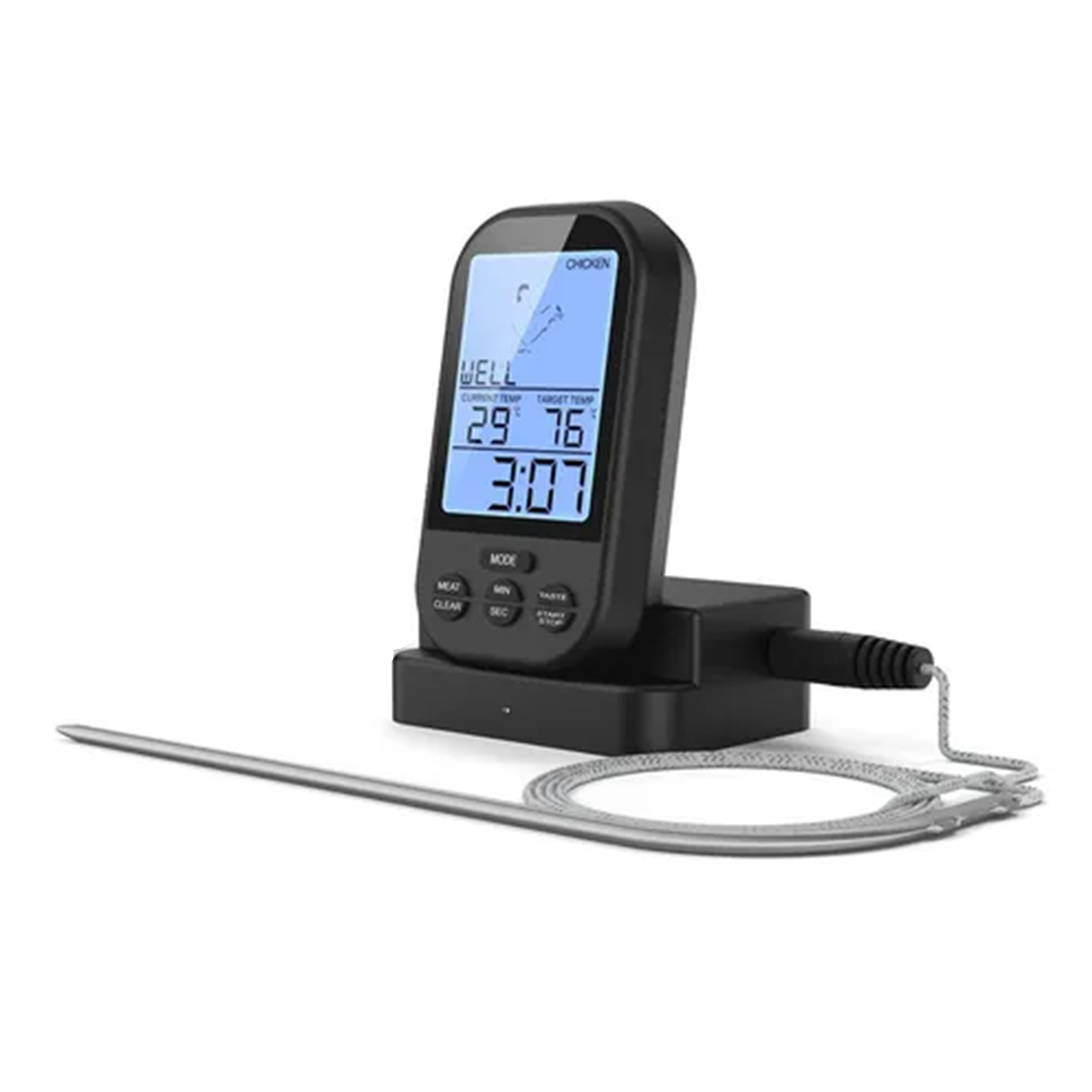 Kabelloses Digitales Fleischthermometer Mit Sonde Und Timer Zum Braten Von Steaks, Grillen, Zur Temperaturmessung, Küchenhelfer