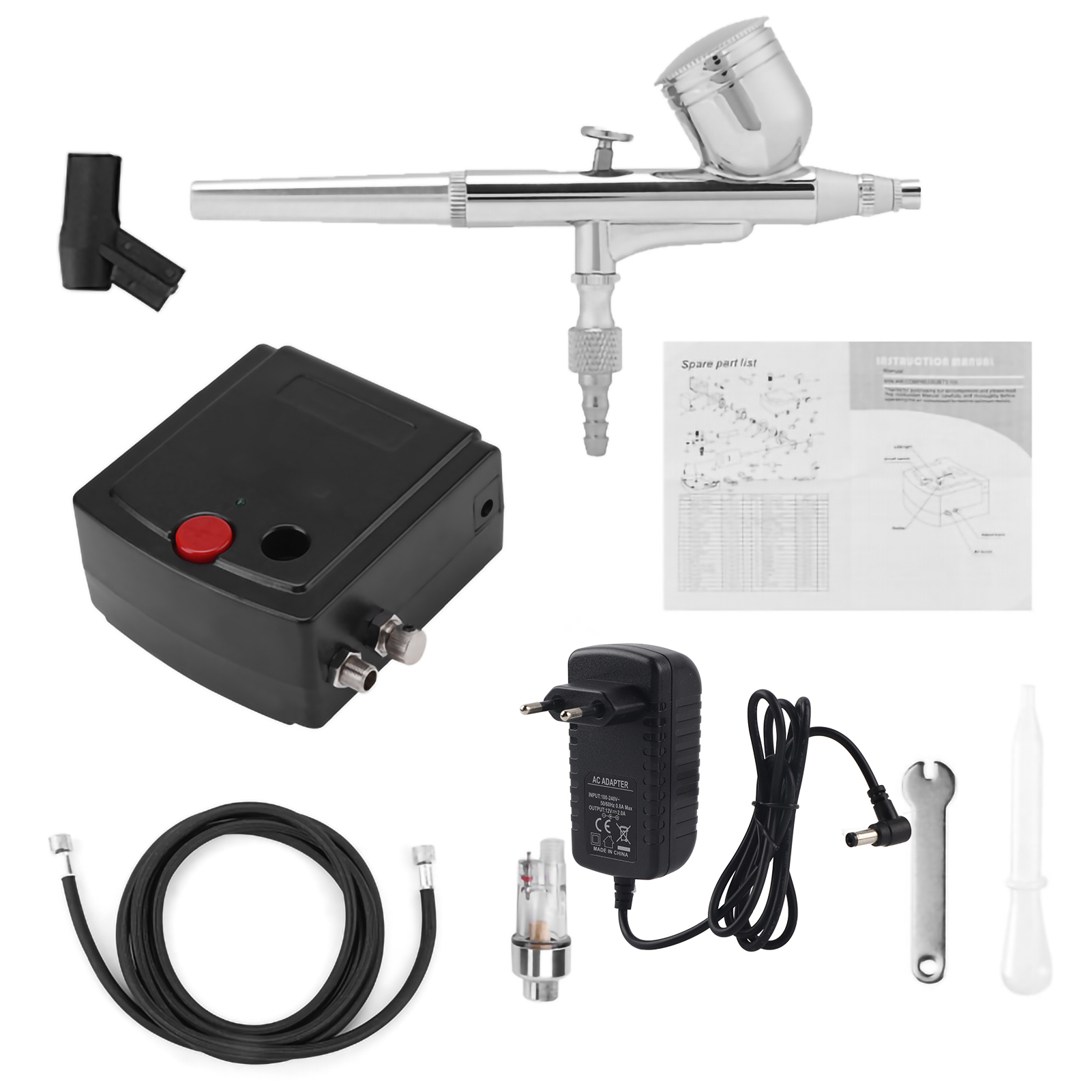 Doppelwirkendes 0,2-mm-airbrush-set Mit Kompressor, Schwarze Farbspritzpistole G-130a