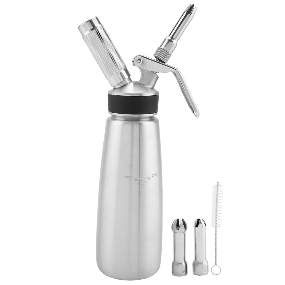 Sahnesiphon Aus Edelstahl Mit 3 Tüllen Für Gebäck (500 Ml)