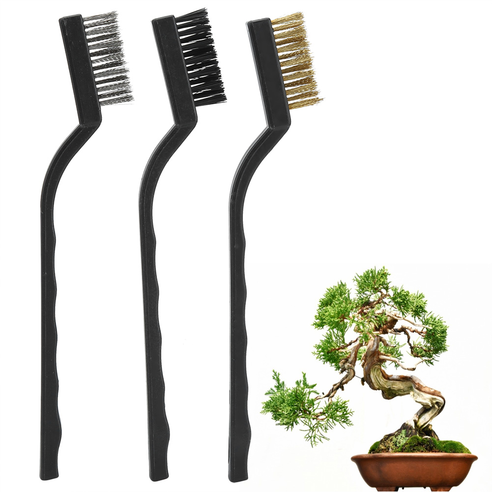 Set Aus 3 Kleinen Drahtbürsten Mit Griffen Aus Kunststoff Und Stahl Zur Reinigung Von Baumstämmen, Barthaaren, Bonsairinde Und Für Die Gartenpflege, 17 Cm