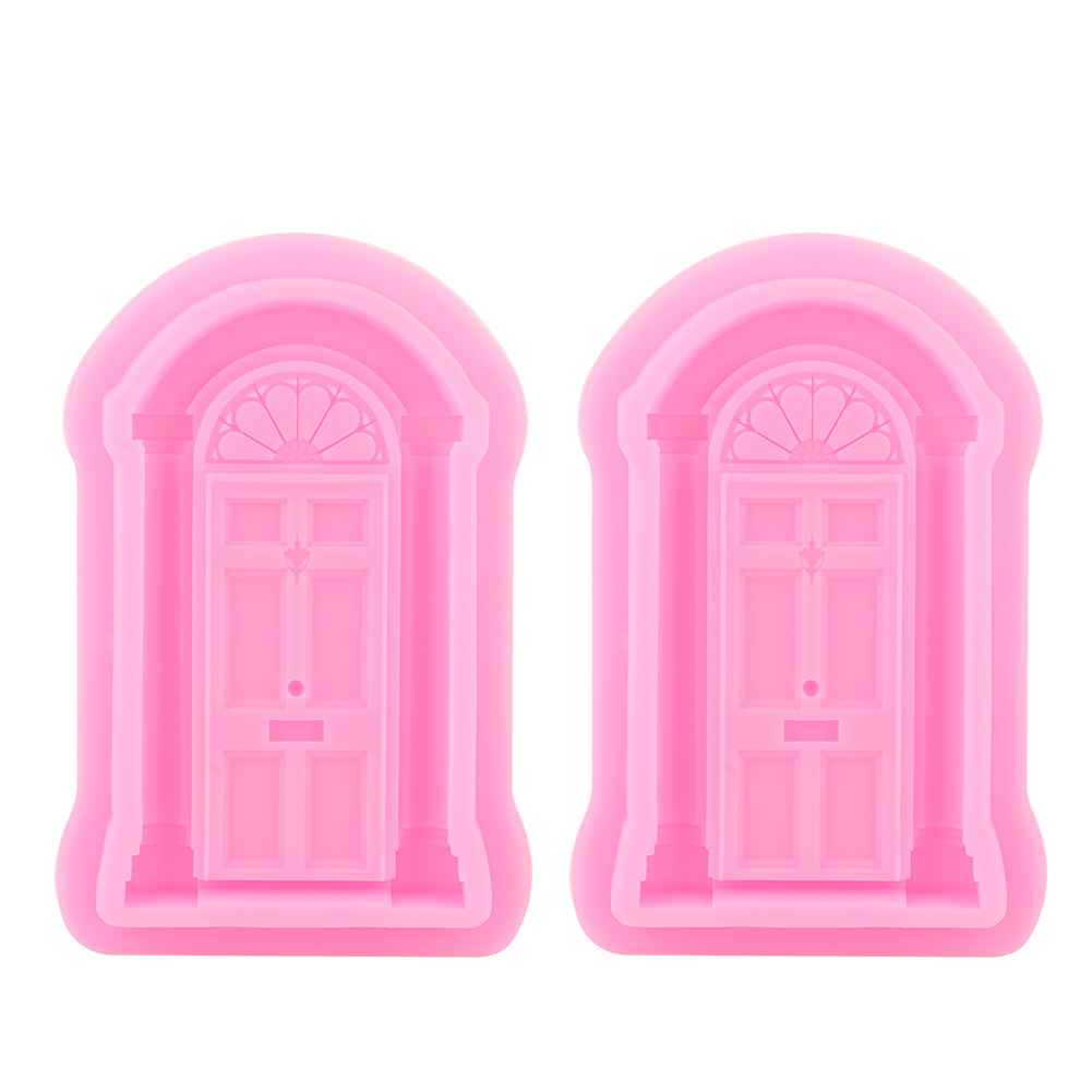 Set Mit 2 Silikonformen In Form Einer Fenstertür Für Fondanttorten, Kekse, Selbstgemachte Gebäckdekorationen, Rosa