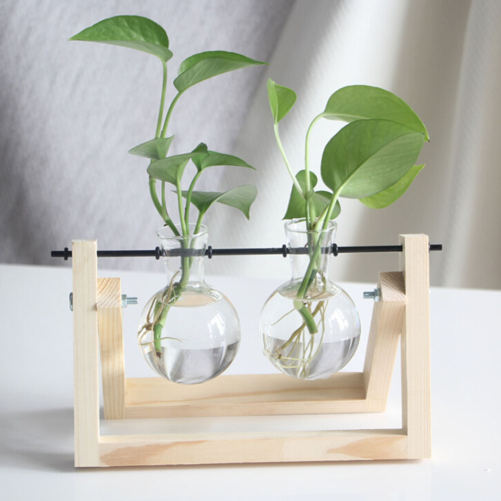 Pflanzenvermehrungsstation Mit Holzständer, Glas-terrarium, Dekoration Für Zuhause Und Büro, Gartenbasis, Holzstamm, Zwei Röhrchen