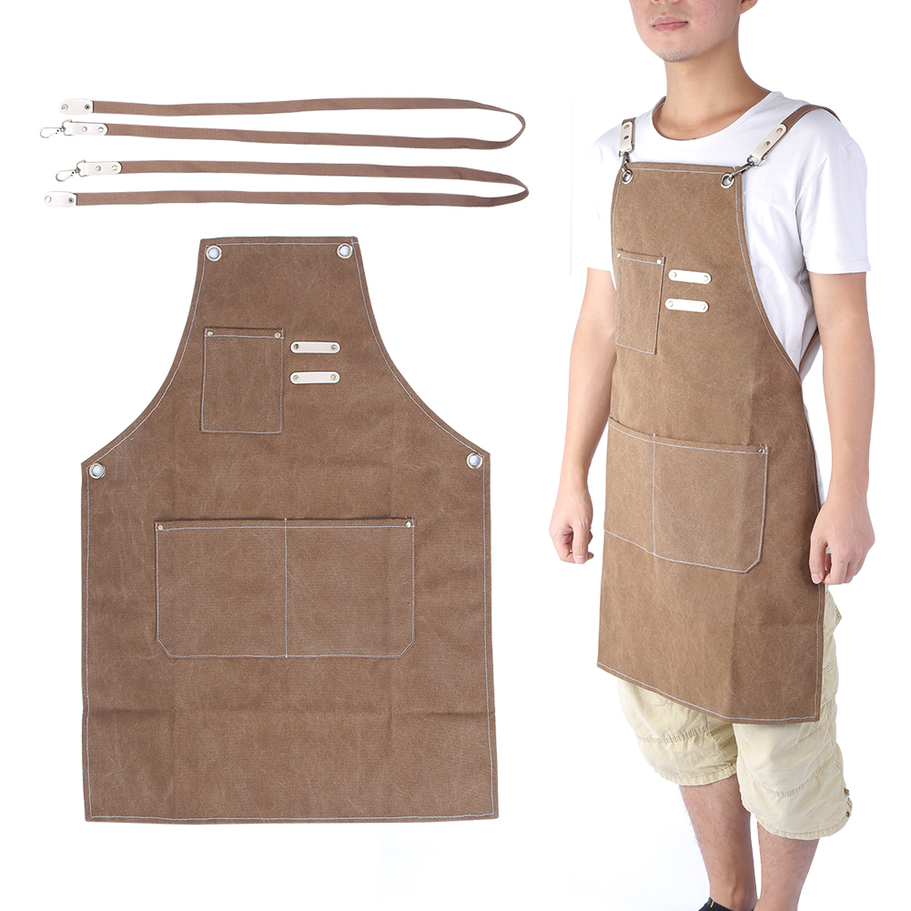 Wasserdichte, Robuste Canvas-schürze Mit Verstellbarer Tasche, Einheitsgröße, Hellbeige, Für Küche, Restaurant, Café, Laden