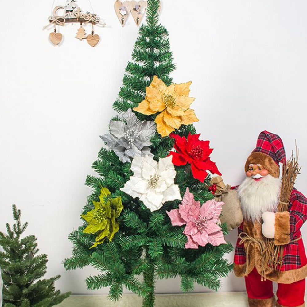 Set Mit 6 Künstlichen Weihnachtssternen Mit Glitzer, Für Baum- Und Innendekoration, Graue Staubgefäße, E-stil