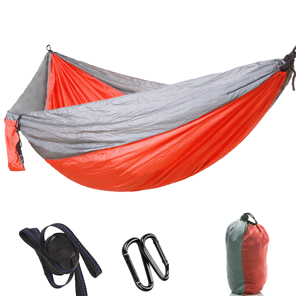 Hängemattenbett, Outdoor-hängematte Für Camping Und Reisen, Breite Und Lange Schlafschaukel (grau+orange)