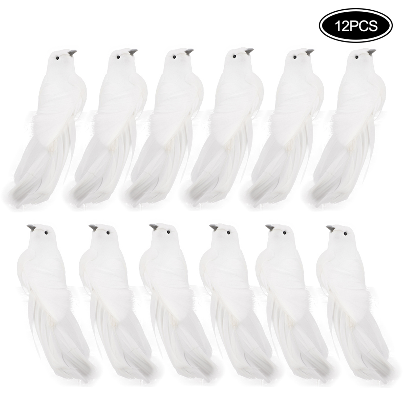 12 Künstliche Weiße Schaumstofftauben, Weihnachtsbaumschmuck, Künstliche Vögel Mit Federn Für Partys Und Feiertage, 13,5 X 5 Cm
