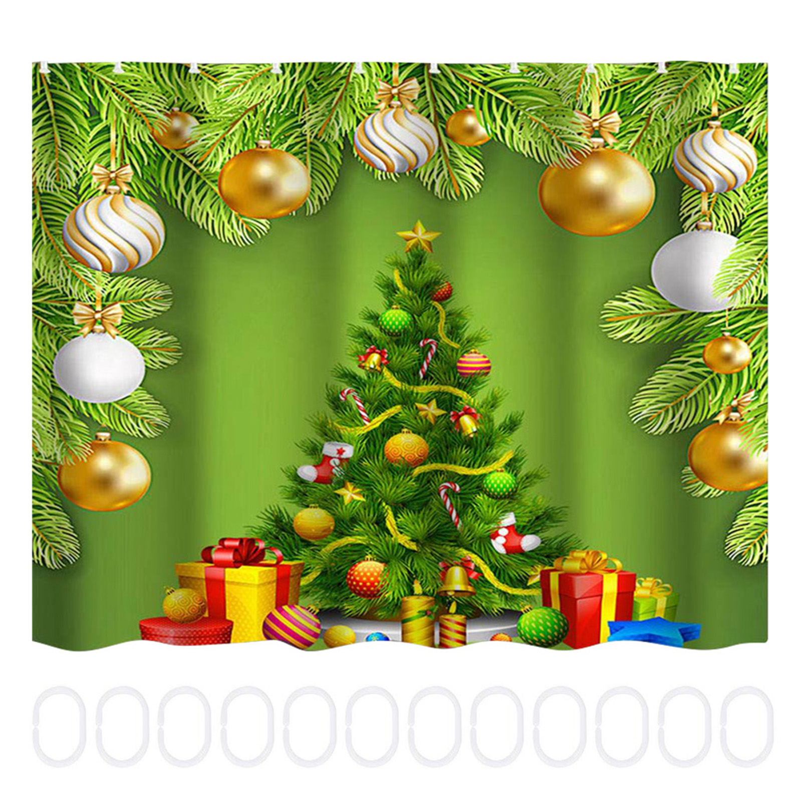 Duschvorhang 150x180 Cm Mit Weihnachtsbaummuster Aus Polyester, Inklusive 12 Haken, Badezimmerdekoration