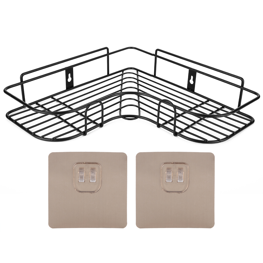 Eckregal Aus Eisen Fürs Badezimmer, Kein Bohren Erforderlich, Selbstklebend, 26,7 X 26,7 X 6 Cm, Set Bestehend Aus 1 Regal Und 2 Klebestreifen