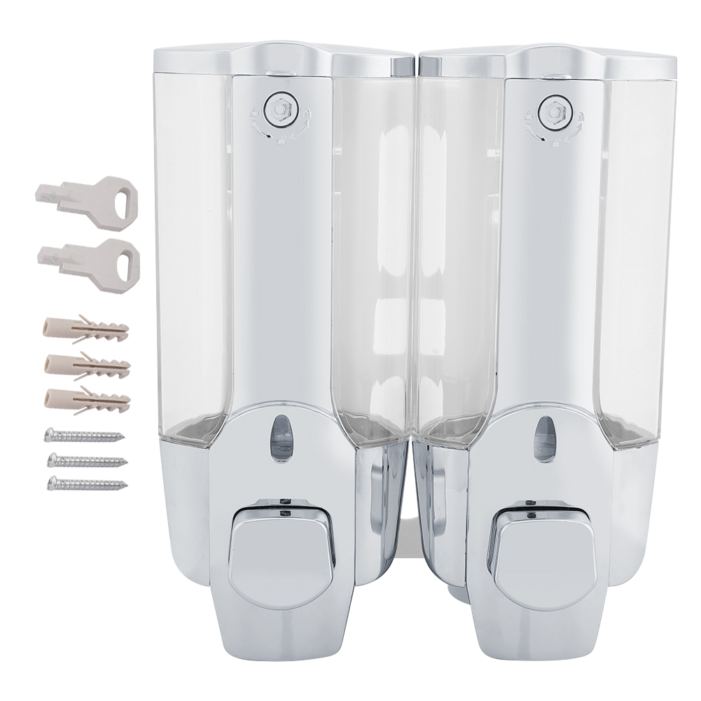Wandmontierter Schaumseifenspender, 350/700 Ml, Kunststoff, Zwei 700-ml-auslässe, Verchromt, Großes Fassungsvermögen