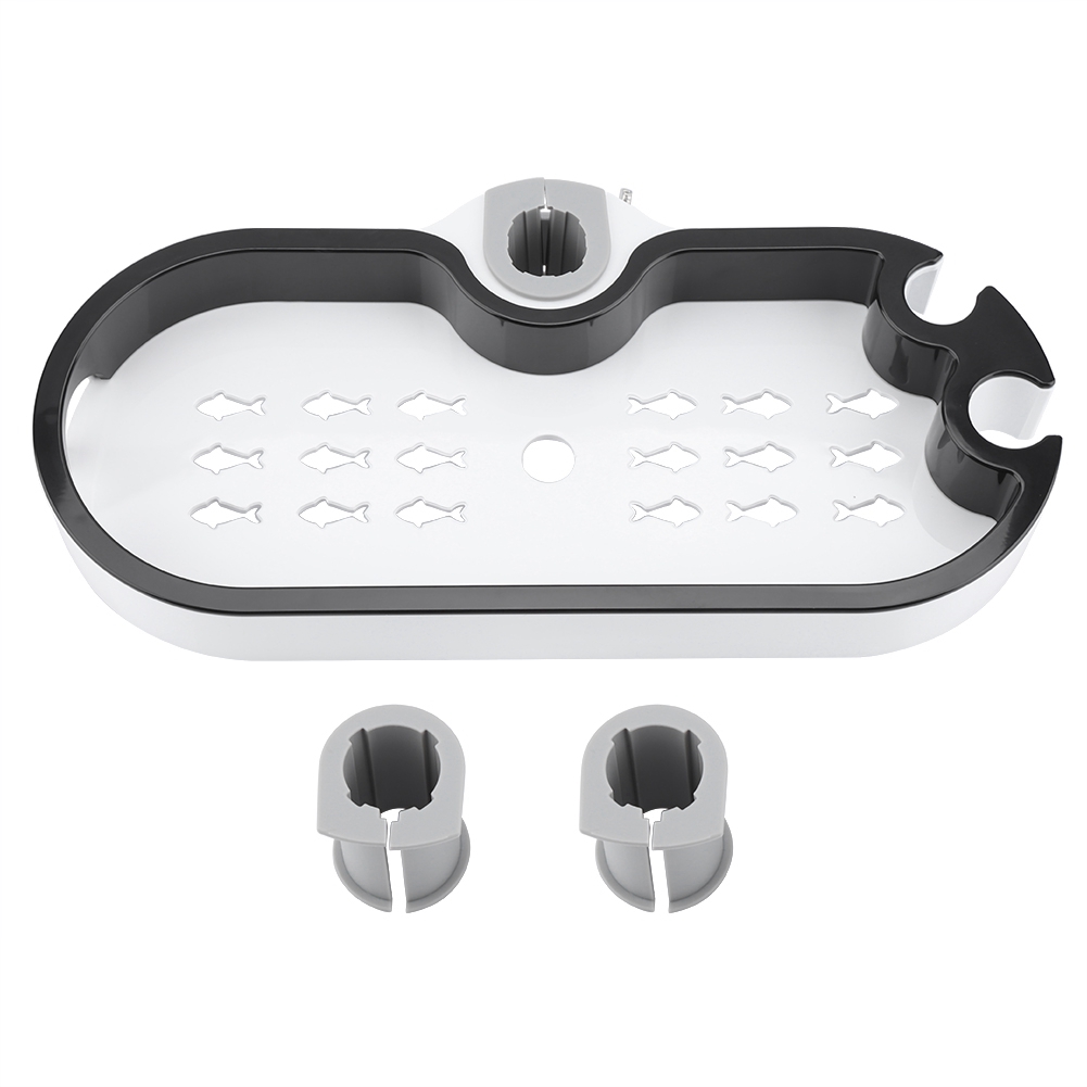 Verstellbares Badezimmerregal Für Shampoo Und Seife, Duschablage, Passend Für Stangen Mit 22, 24 Und 25 Mm Durchmesser, Weiß-schwarzer Kunststoff, 28 X 12 X 3,2 Cm