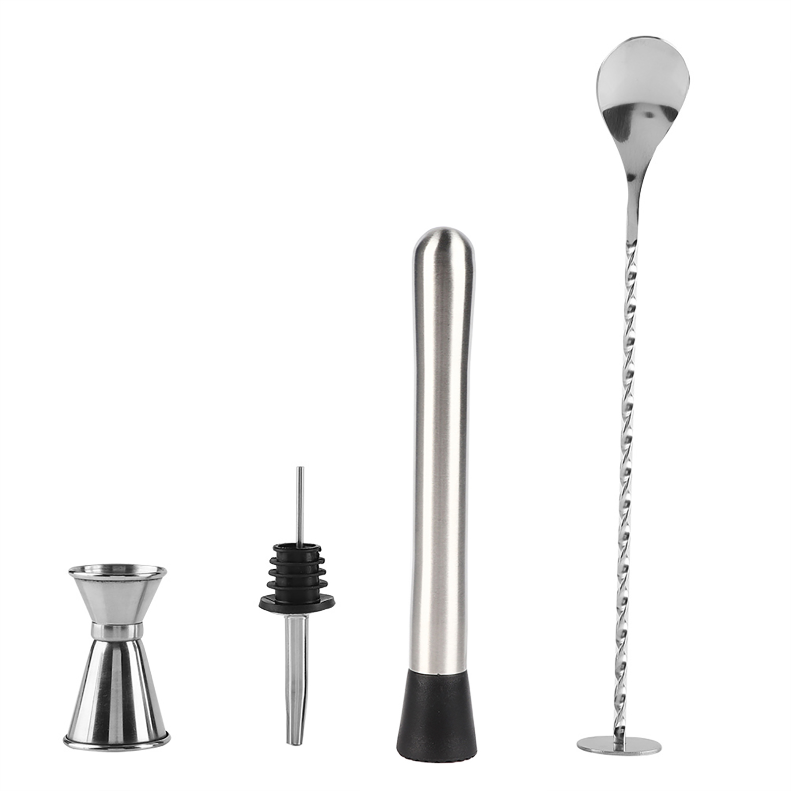 Set Aus 4 Robusten Cocktailwerkzeugen Aus Edelstahl Für Hausbar-partys, Inklusive Löffel, Bar, Ausgießer Und Jigger (stil B)