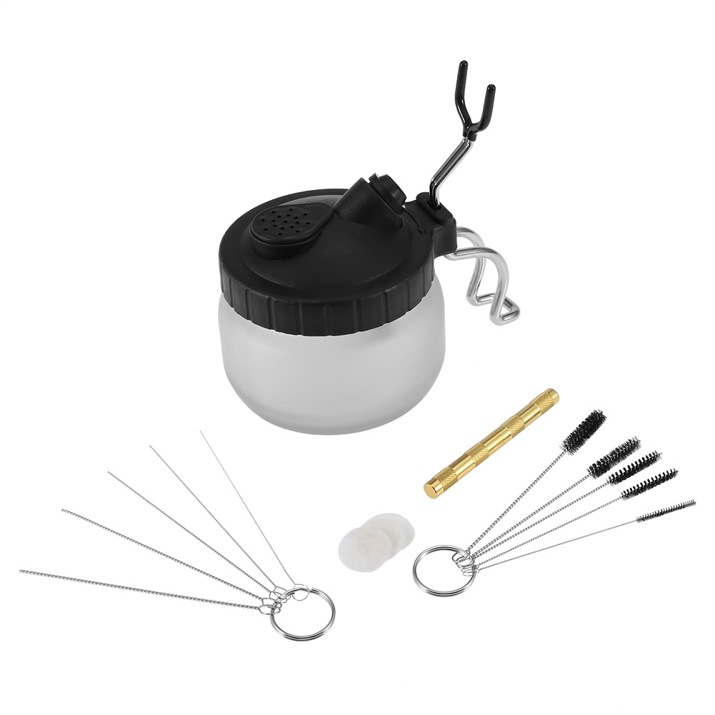 Airbrush-reinigungstopf, Farbtopfhalter, Flasche, Reinigungsset, Nadel, Düse, Pinsel, 11-teilig