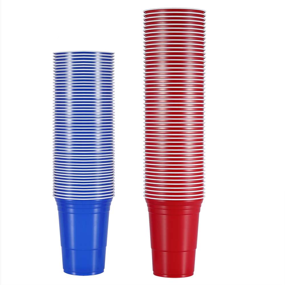 Beer-pong-set Mit 100 Pp-kunststoffbechern, 450 Ml, 93 X 63 X 120 Mm, Für Den Außenbereich (50 Rote, 50 Blaue)